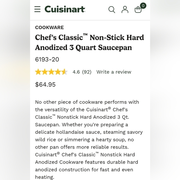 Cuisinart Chef's Classic Non-Stick HardAnodized 3 Quart Saucepan w/ Cover NEW - Picture 4 of 5